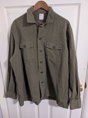 Brooks Brothers Mens Shirt Green Military Jacket Button Long Sleeve Camp Size XL